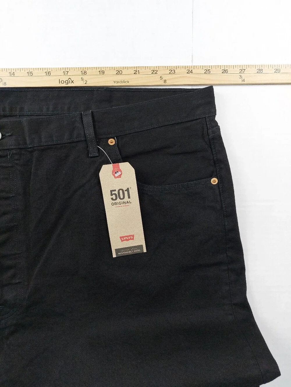Levis Button Fly 501 Jeans Mens 50x28 Original Black Denim Stretch NWT $69.50